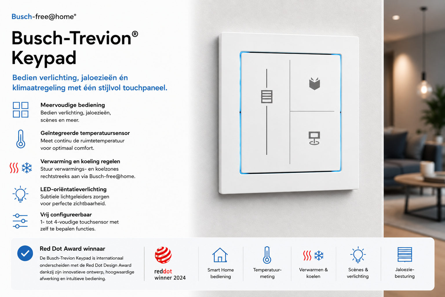 Busch-free@home bediening: tastsensoren, bewegingsmelders en kamerthermostaten voor centrale bediening van je smart home
