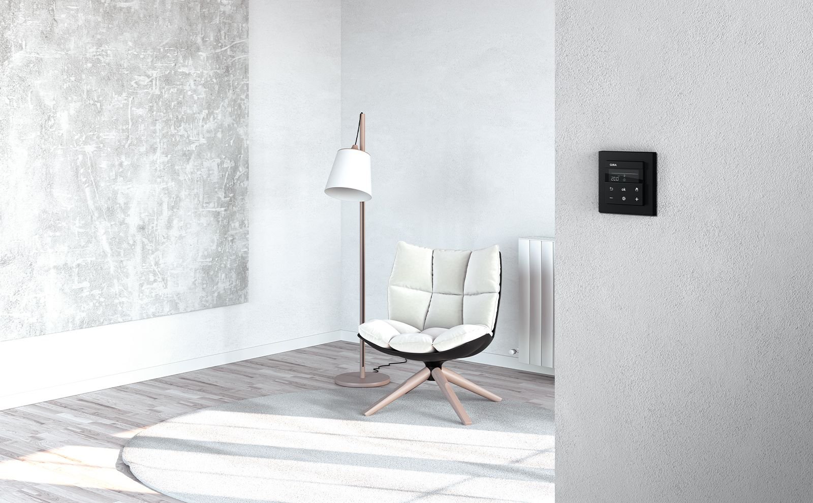 Gira ruimtetemperatuurregelaar voor verwarming per kamer in System 55-design