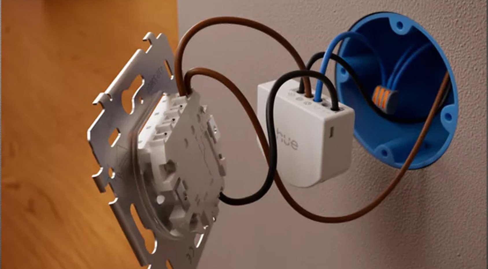 Gira wipdrukcontact met Philips Hue bedrade dimmer in Gira System 55-design