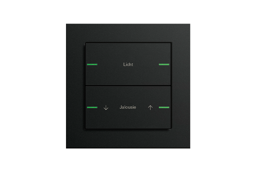 Gira One tastsensor met meerkleurige status-leds en bedienvlakken voor licht en jaloezie