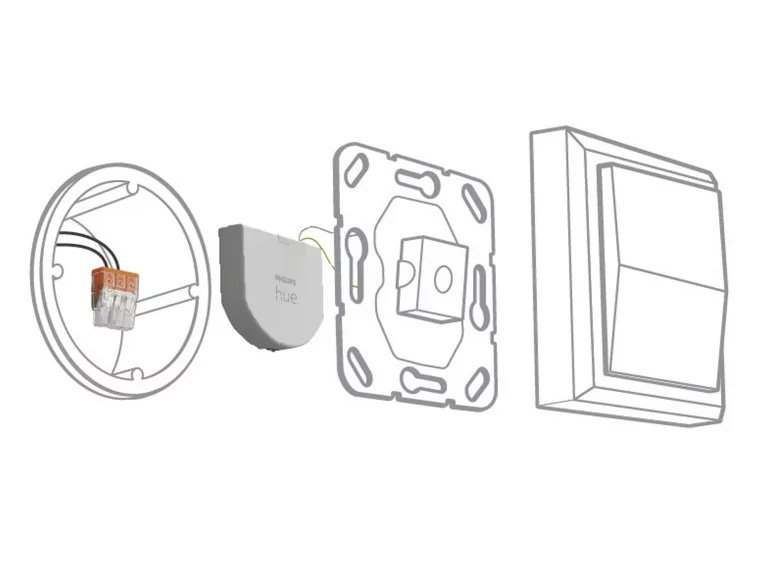 Gira wipdrukcontact met Philips Hue batterij wandschakelaarmodule in Gira System 55-design