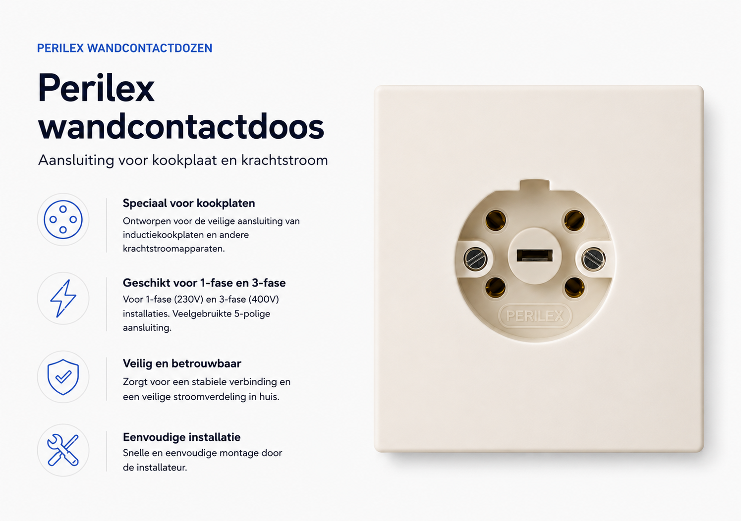 Perilex wandcontactdozen en stekkers voor het aansluiten van kookplaten en fornuizen
