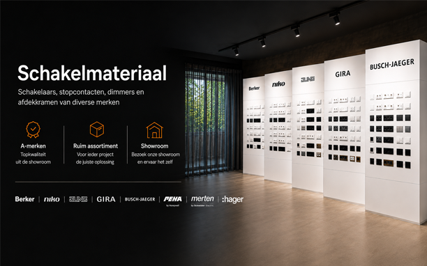 Schakelmateriaal: schakelaars, stopcontacten, dimmers en afdekramen van diverse merken