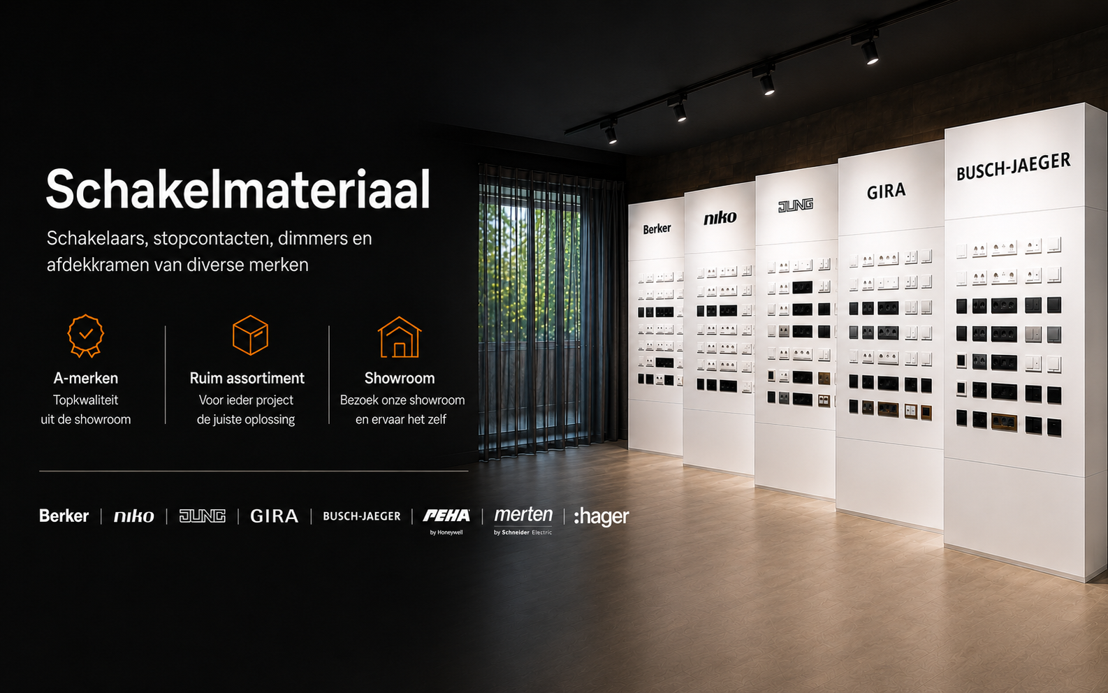 Schakelmateriaal: schakelaars, stopcontacten, dimmers en afdekramen van diverse merken